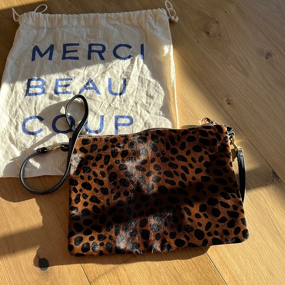Clare V Sac Bretelle- black leather and leopard